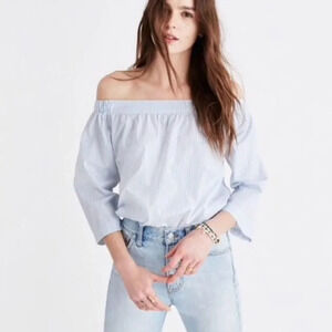 Madewell | Blue & White Striped Off the Shoulder